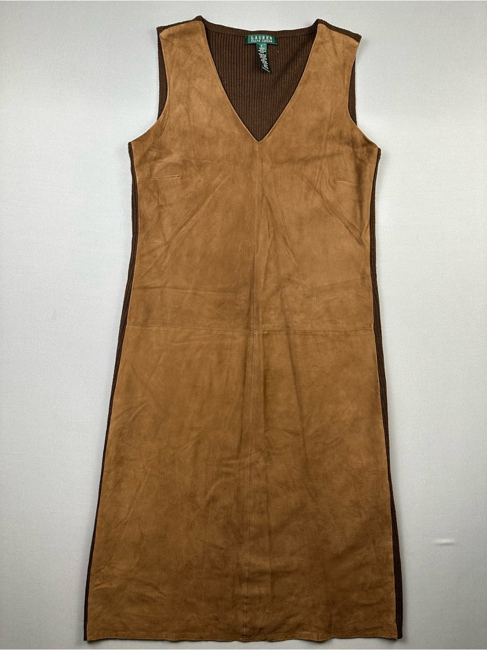 Lauren Ralph Lauren Sued-Front Ribbed-Back V-Neck Sleeveless Dress - Women Small
